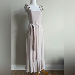 Show me your mumu taupe maxi tie shoulder wedding dinner dress in a Medium